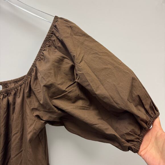 Faithfull the Brand Puff Sleeve Off Shoulder Maxi Tiered Dress Brown Sz 8 - Picture 3 of 9